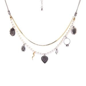 Goldtone Imitation Pearl Charmed Layered Necklace